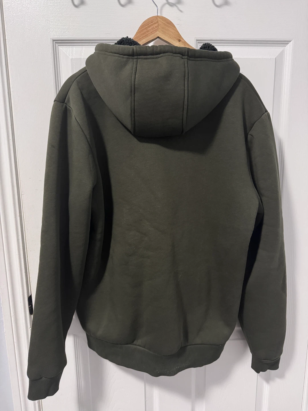 Olive Green Sherpa-Lined Zip Hoodie - photo 2