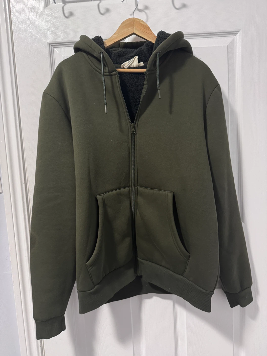 Olive Green Sherpa-Lined Zip Hoodie