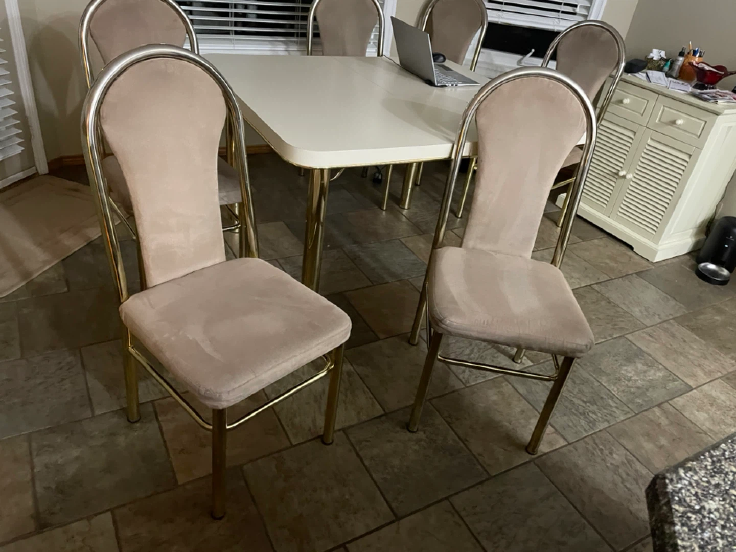 Dining Chairs - Set of 6, Beige and Gold