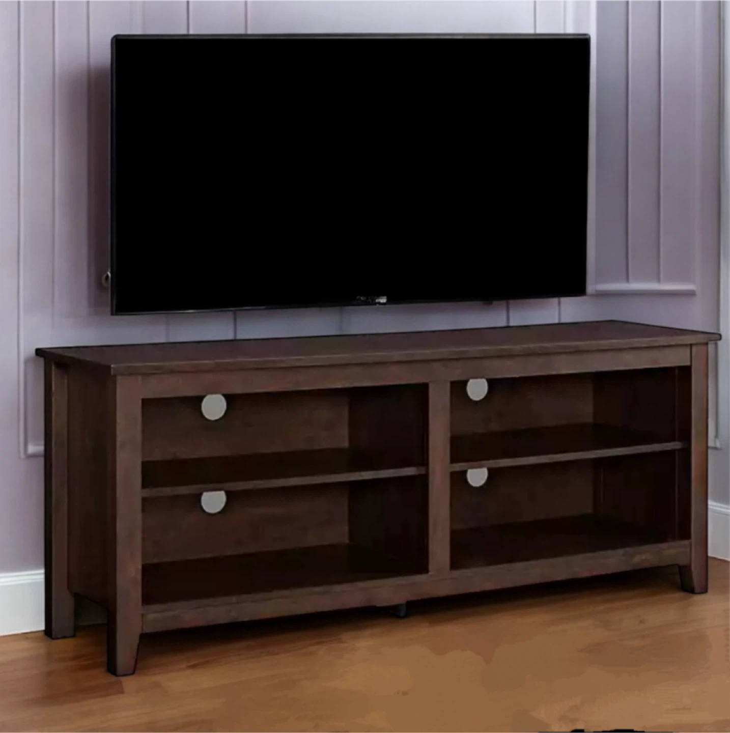 New Traditional Brown Tiered Top Open Concept TV Stand