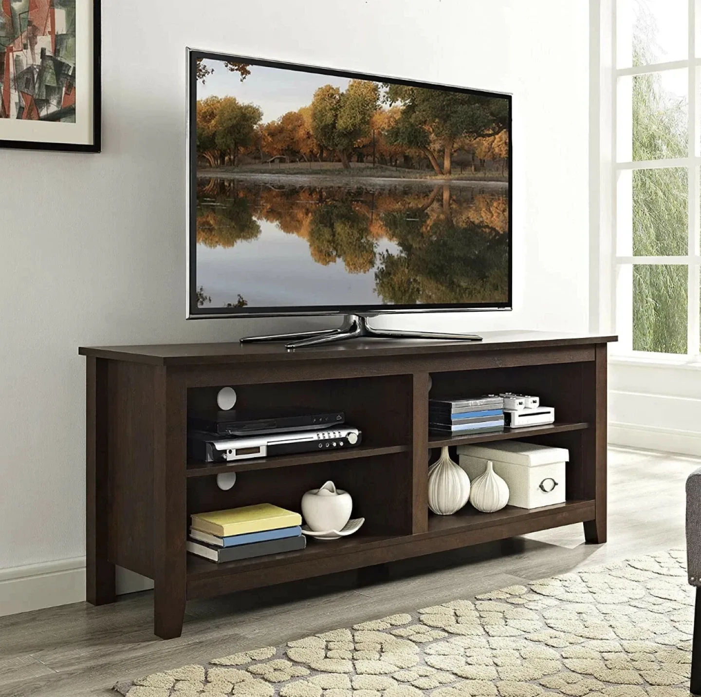 New Traditional Brown Tiered Top Open Concept TV Stand image indicator(2)