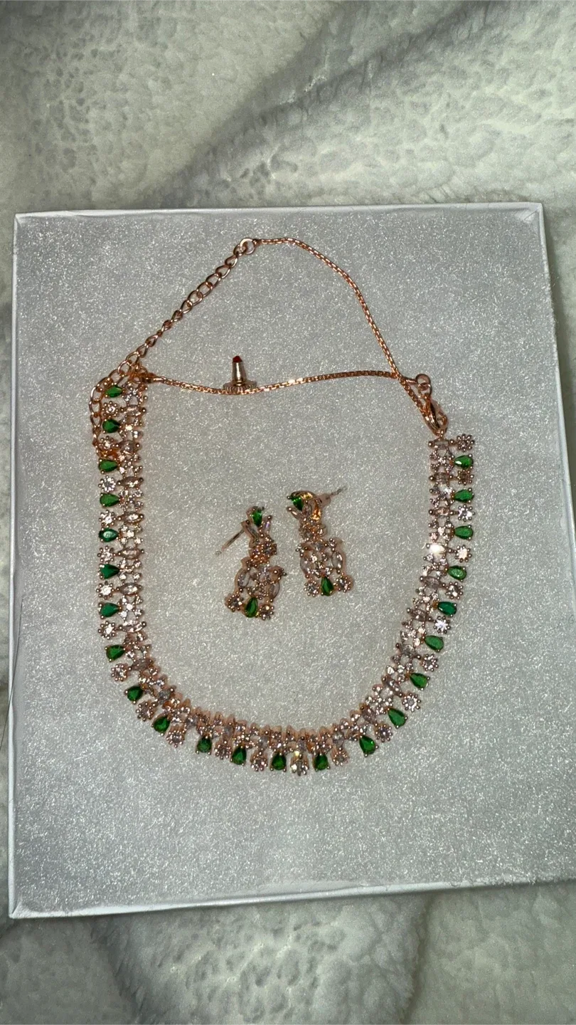 Necklace and Earring Set - Rose Gold & Emerald thumbnail
