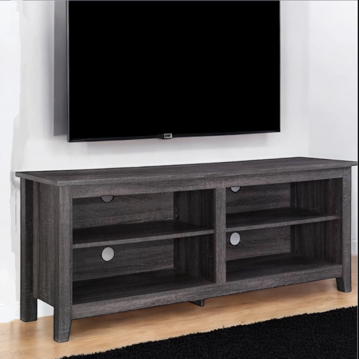 New Charcoal Grey Tiered Top Open Concept TV Stand