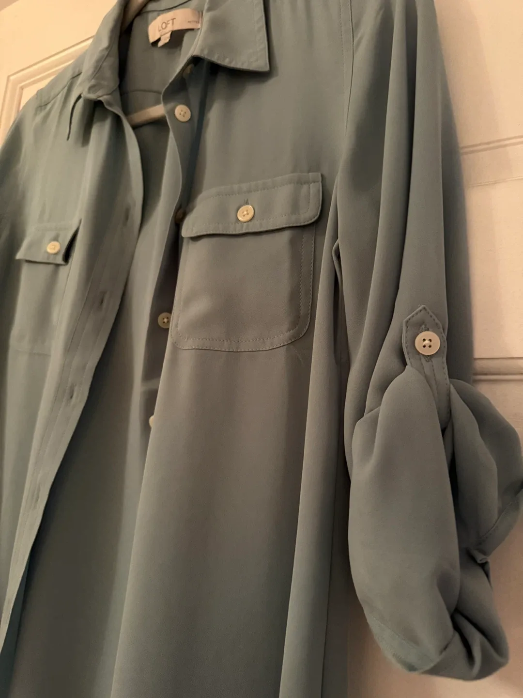 LOFT Petites SP Blue Button-Down Shirt image indicator(2)