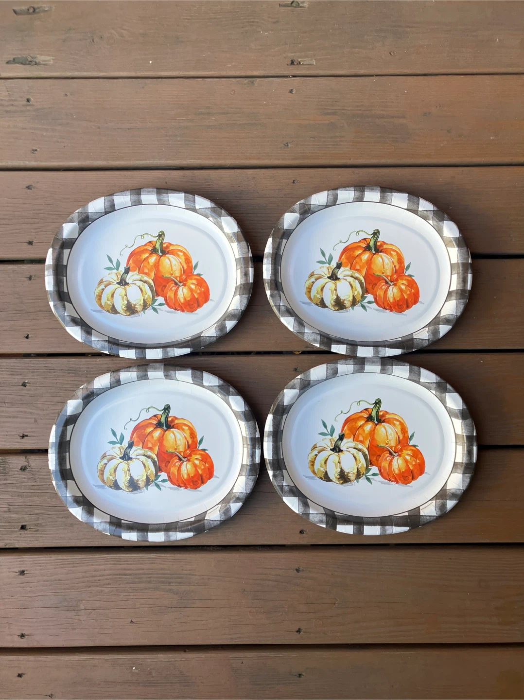 Set Of 4 Pumpkin Paper Plates - 10” x 12”