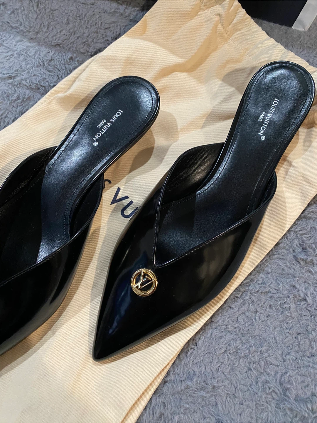 Louis Vuitton Black Patent Leather Mules - Size 38 - photo 2