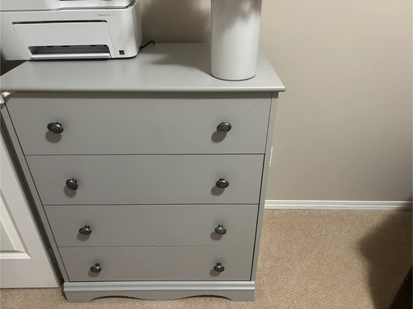 Grey 4-Drawer Dresser & Crib, mattress