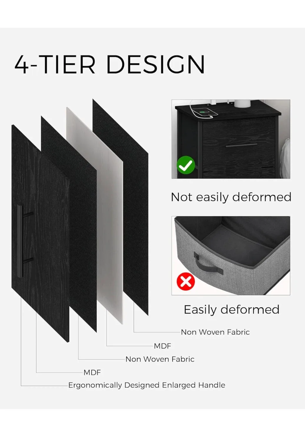 SANGMUCEN Nightstand with Charging Station - Black image indicator(6)