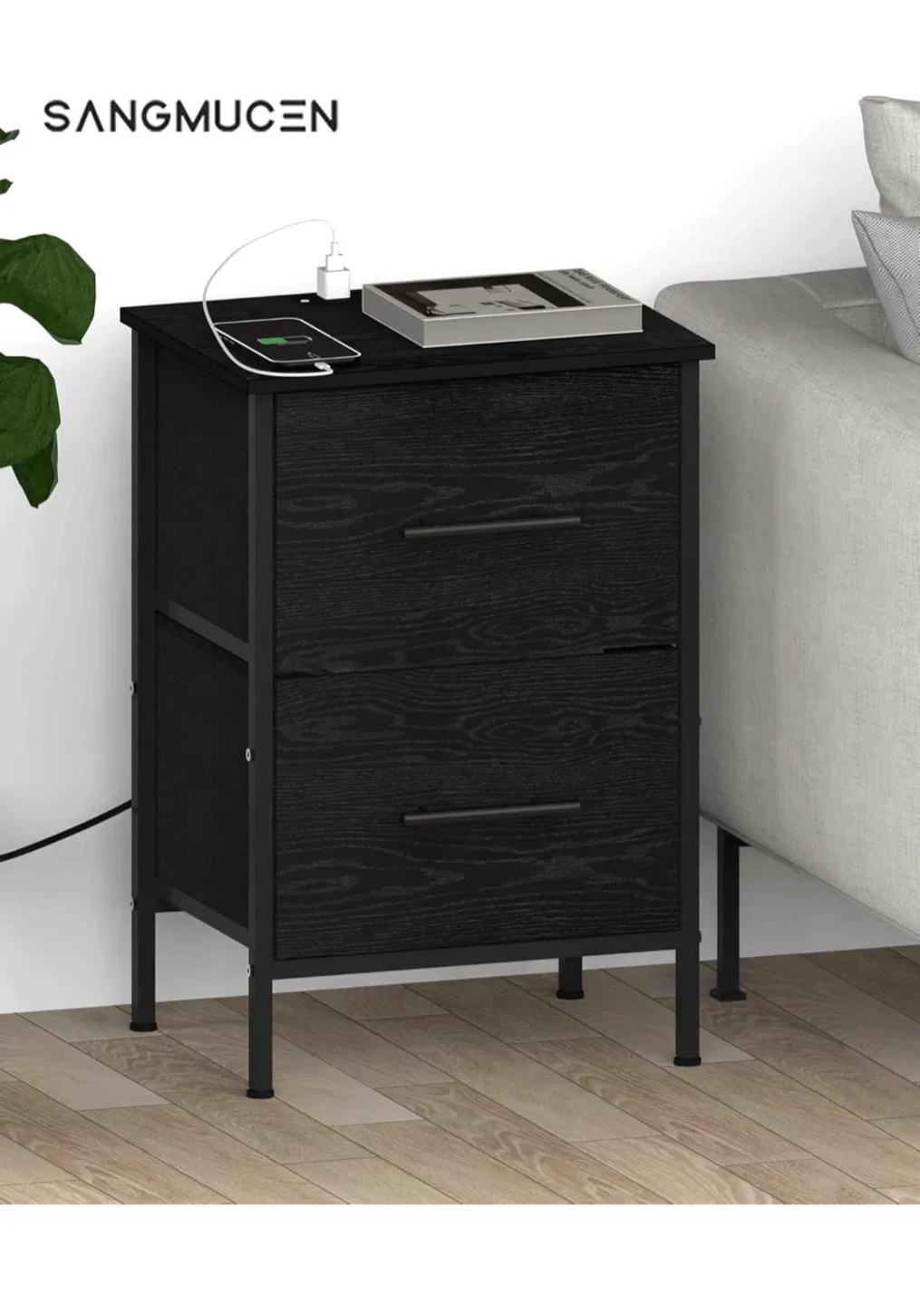 SANGMUCEN Nightstand with Charging Station - Black image indicator(7)