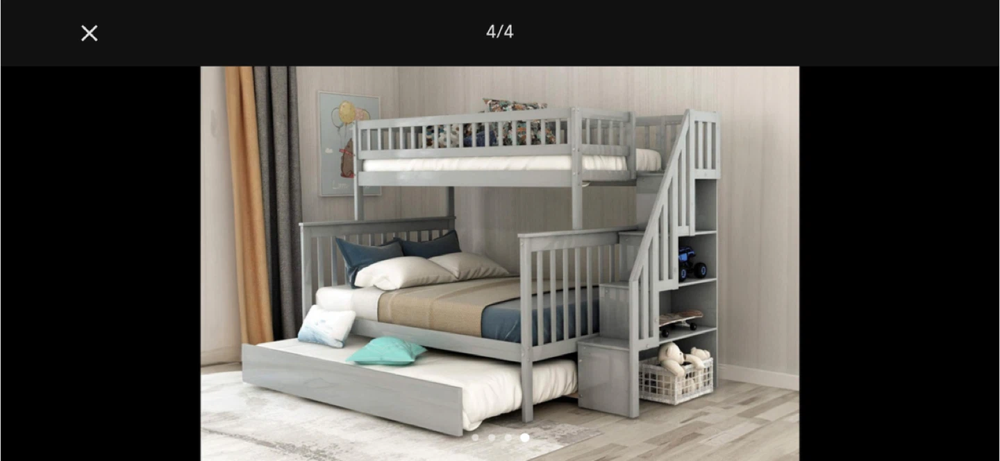 Grey Bunk Bed with Trundle