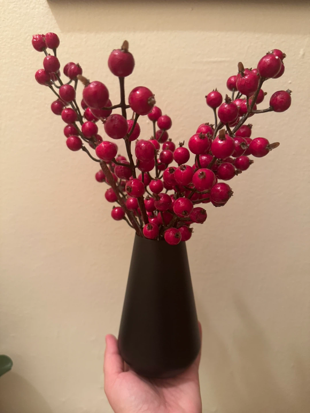 Red Berry Branch in Black Vase - photo 3