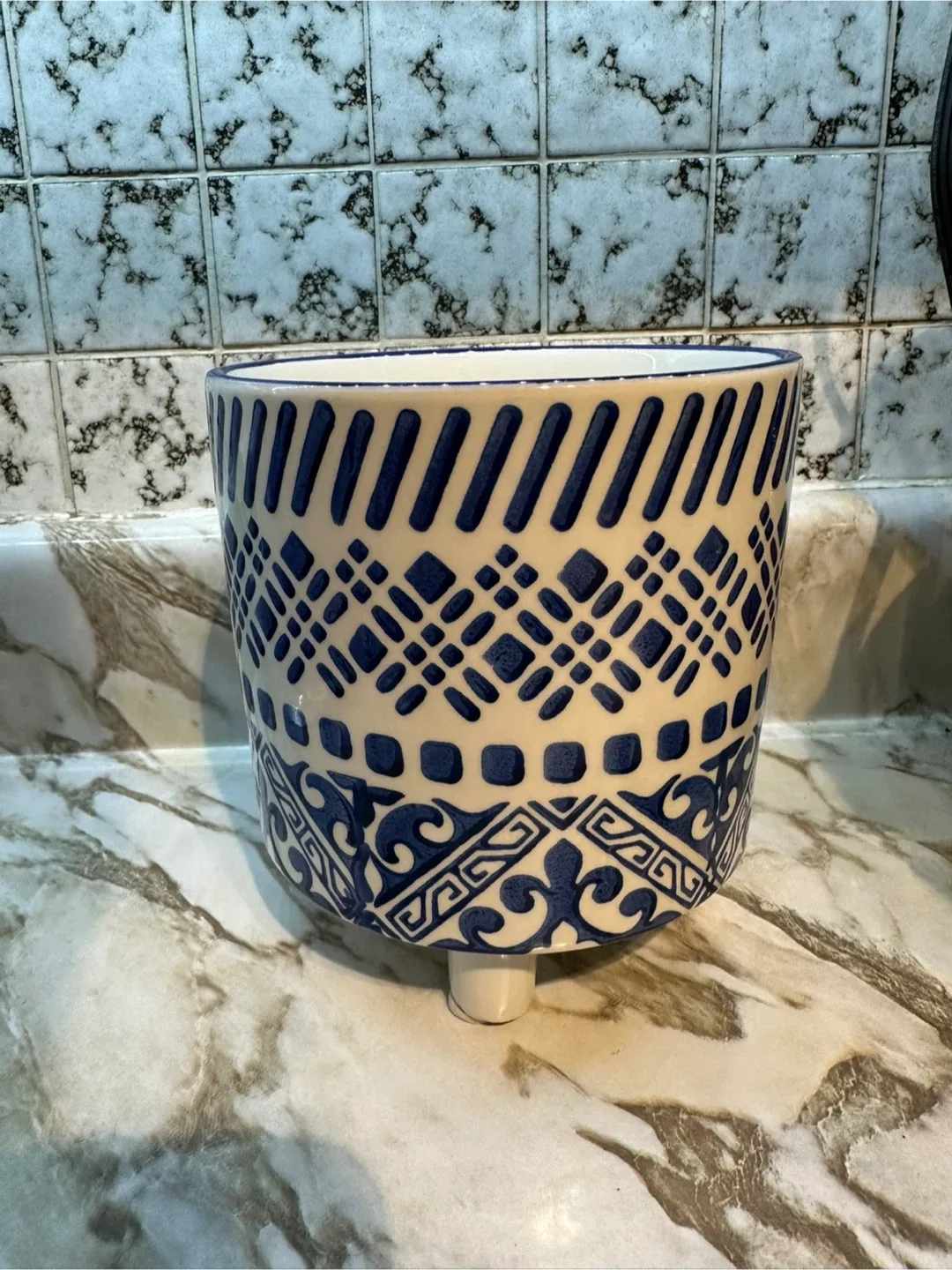 Mediterranean Blue & White Patterned Ceramic Planter