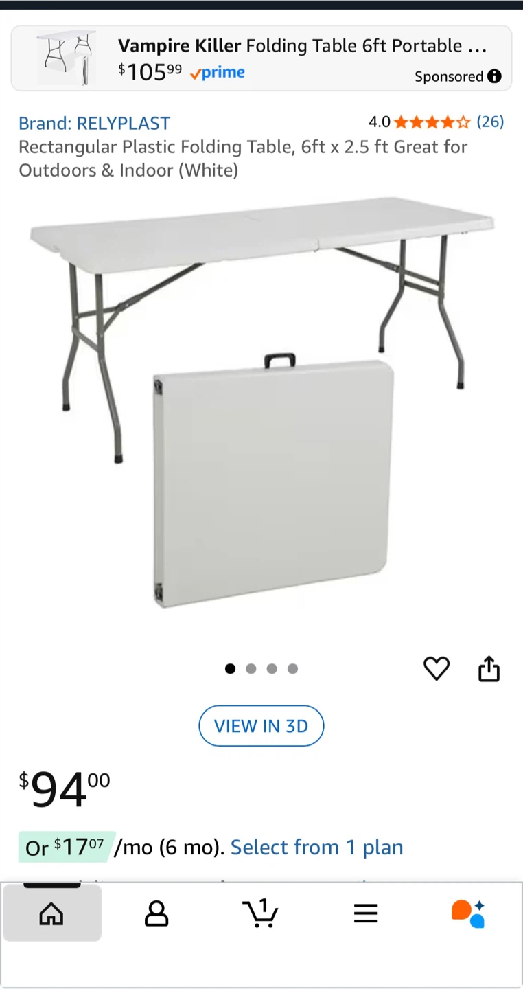 RELYPLAST 6ft Folding Table - White