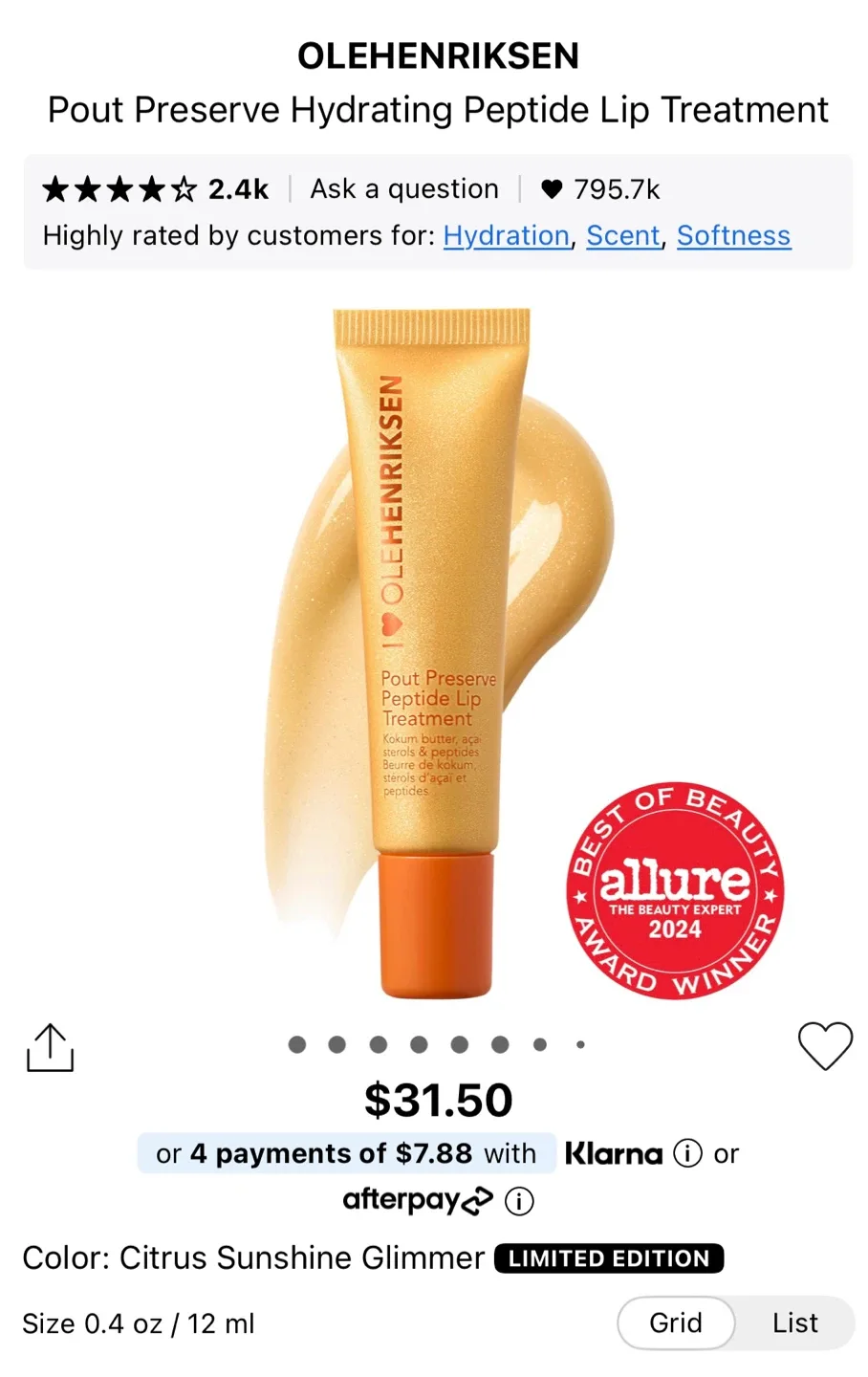 New OLEHENRIKSEN Peptide Lip Treatment Citrus Sunshine Glimmer image indicator(7)