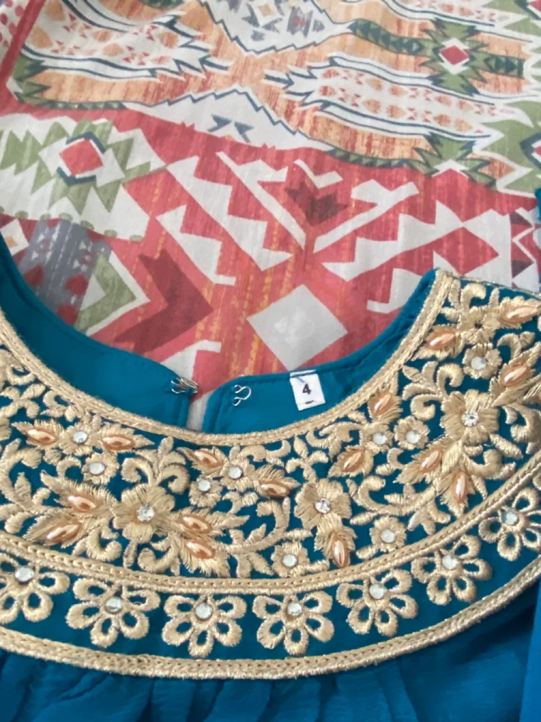 Girls' Blue & Gold Embroidered Outfit - Size 4