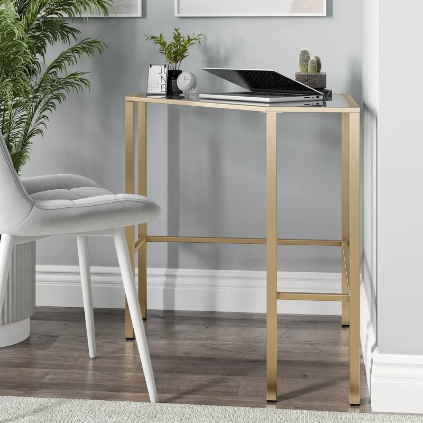 Gold Metal & Glass Corner Desk image indicator(2)