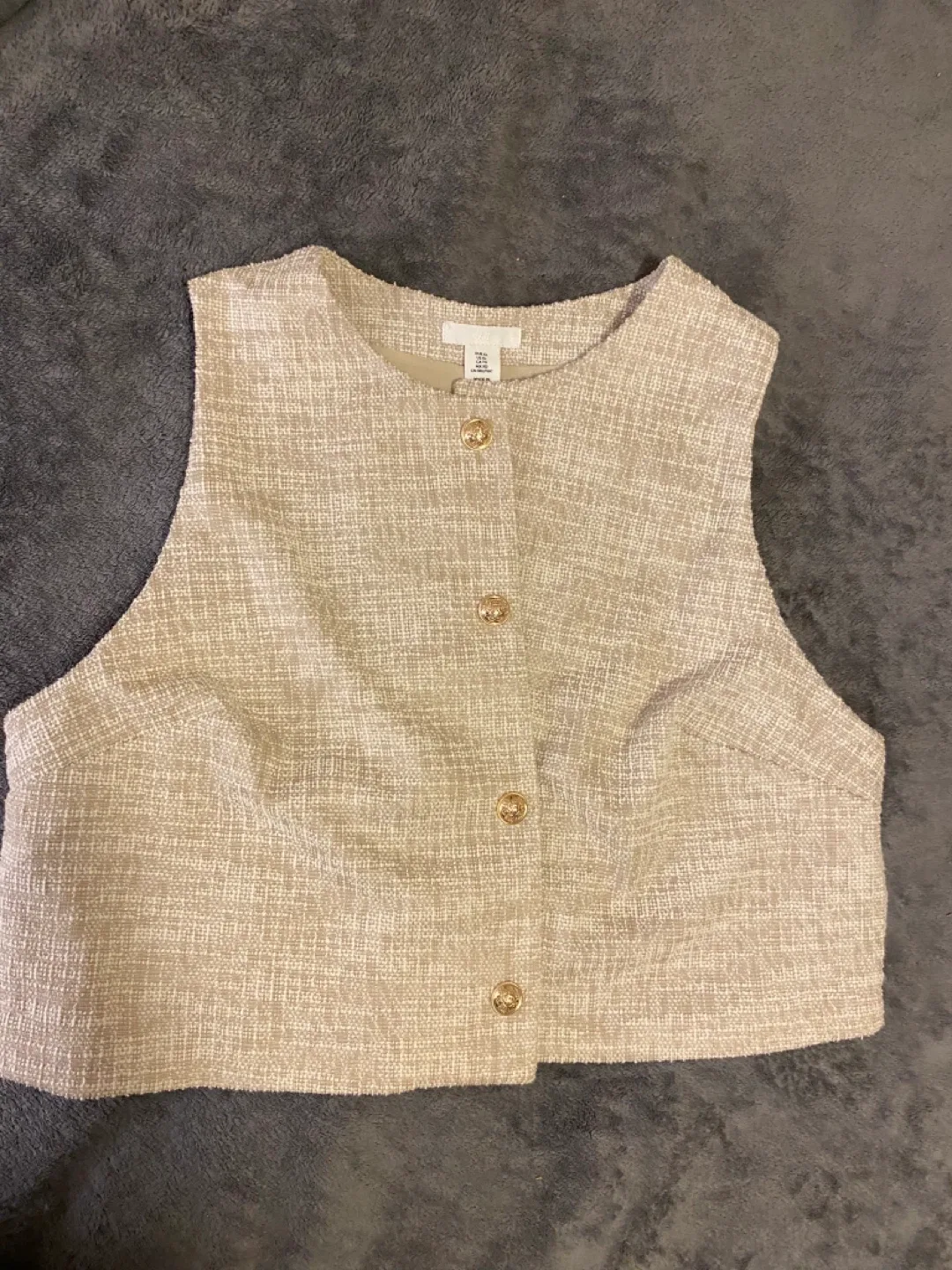 H&M Beige Tweed Sleeveless Vest - Size XL image indicator(2)