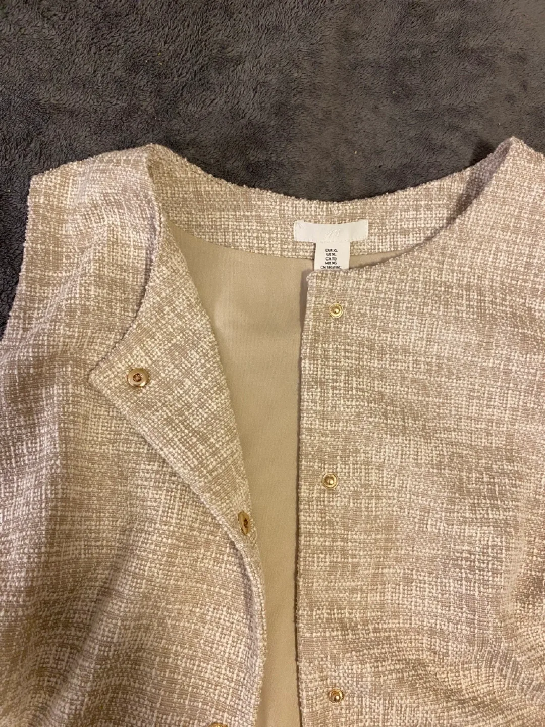 H&M Beige Tweed Sleeveless Vest - Size XL thumbnail