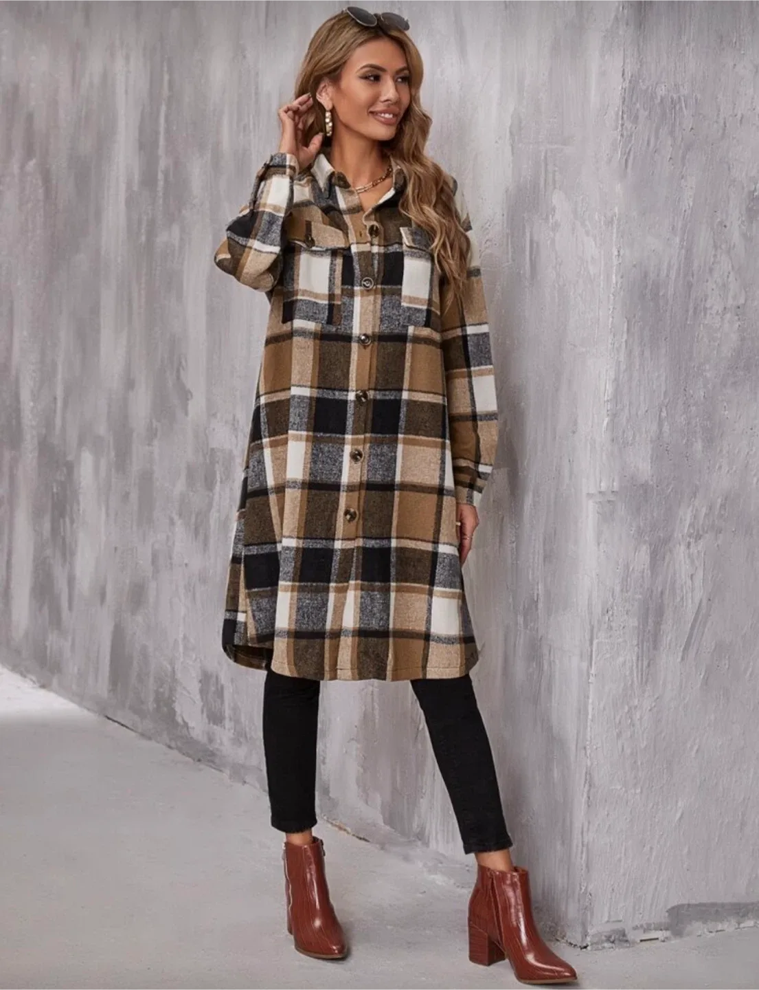 Warm Plaid Shacket - Brown/White thumbnail