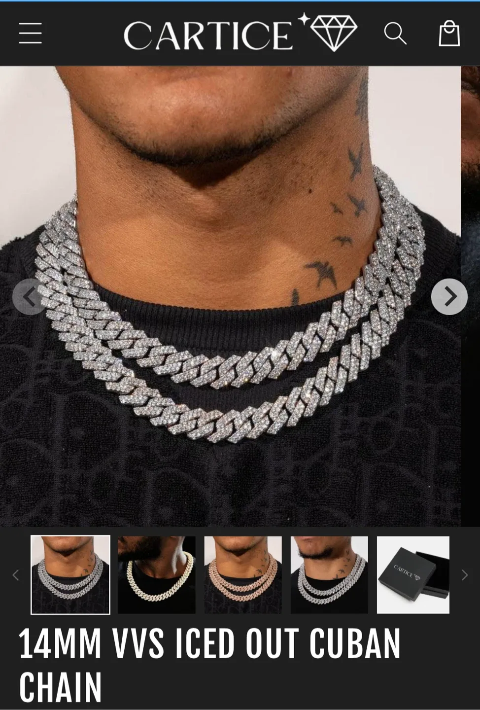 Cartice 14MM VVS 18K Gold SS Iced Out Cuban Chain image indicator(5)