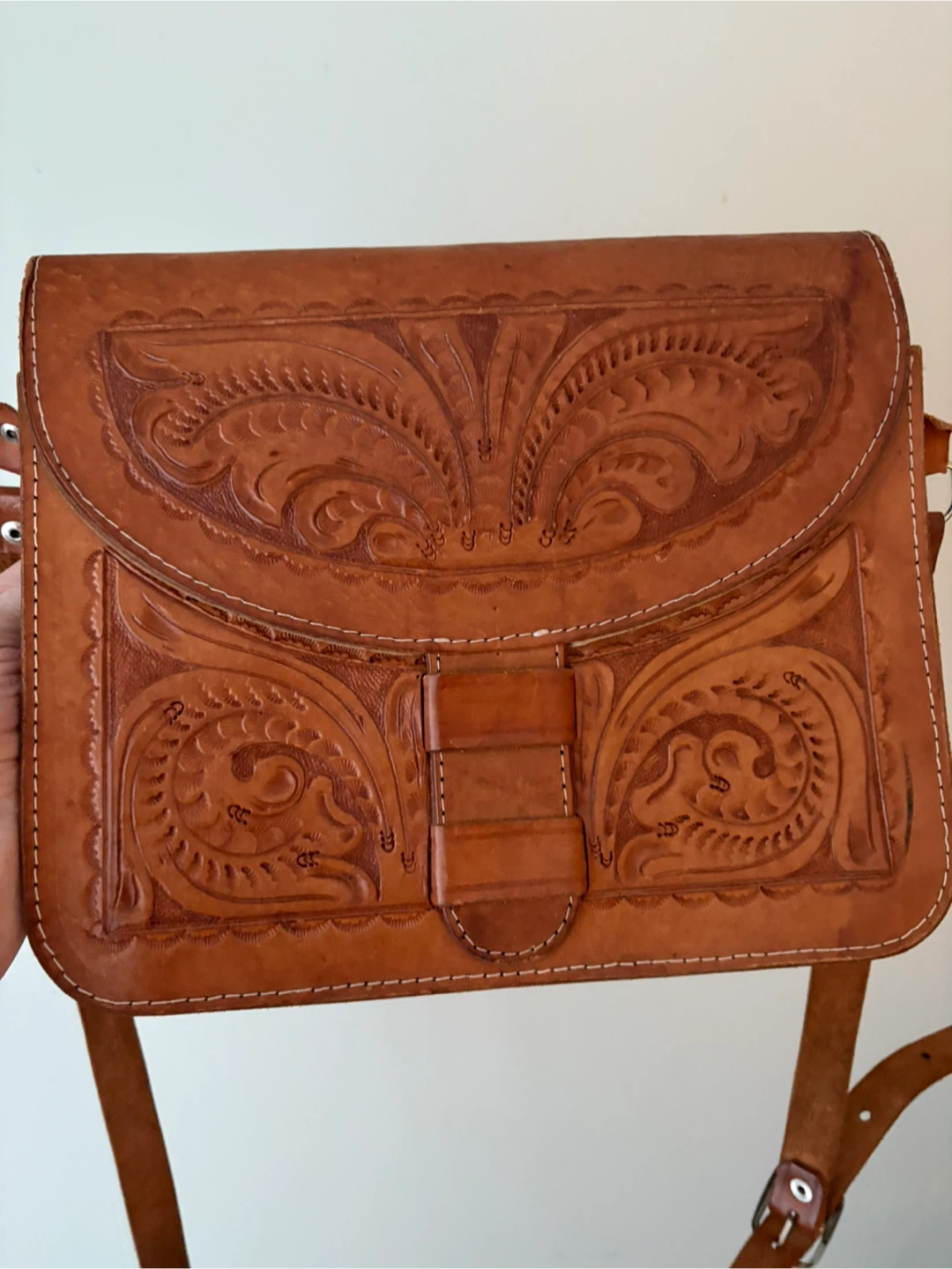 Vintage Tooled Leather Shoulder Bag 1970’s