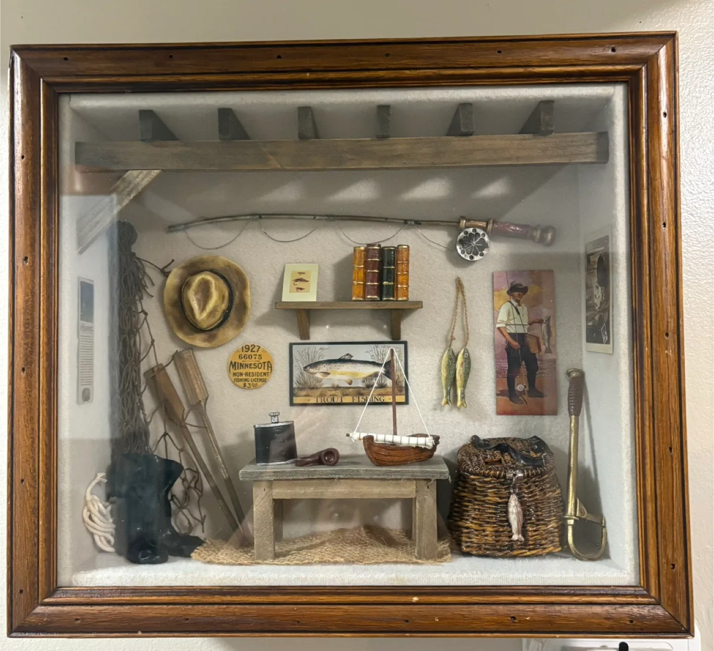 Unique 3D framed picture 39x34cm Fishing-themed shadow box image indicator(2)