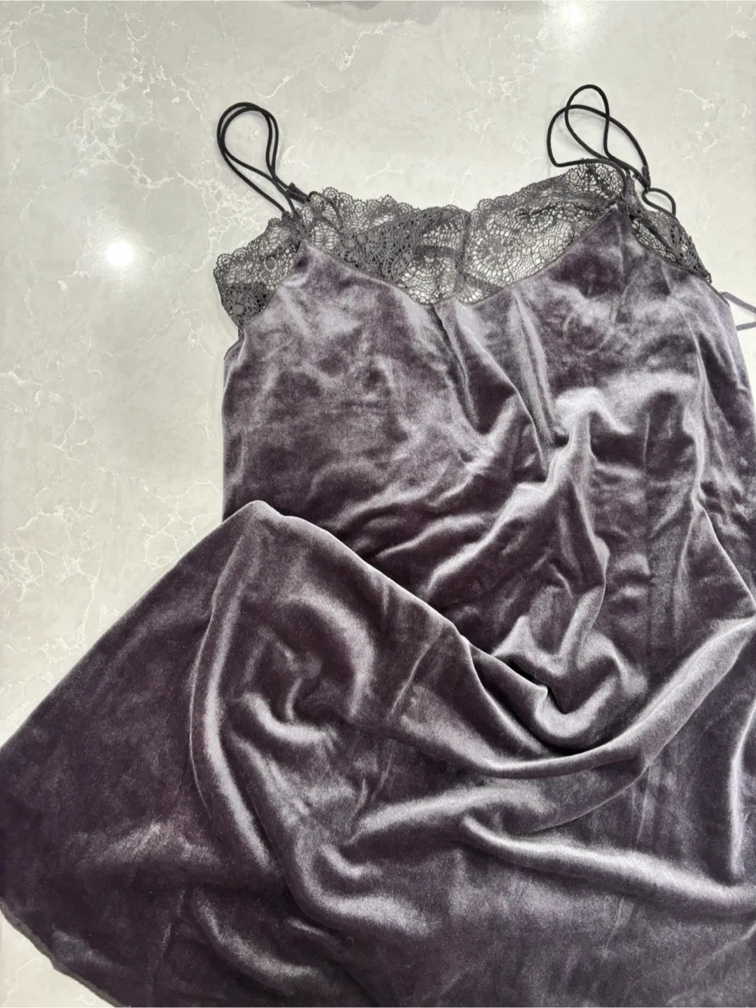 FREE PEOPLE Velvet Lingerie Dress - Grey Size M thumbnail