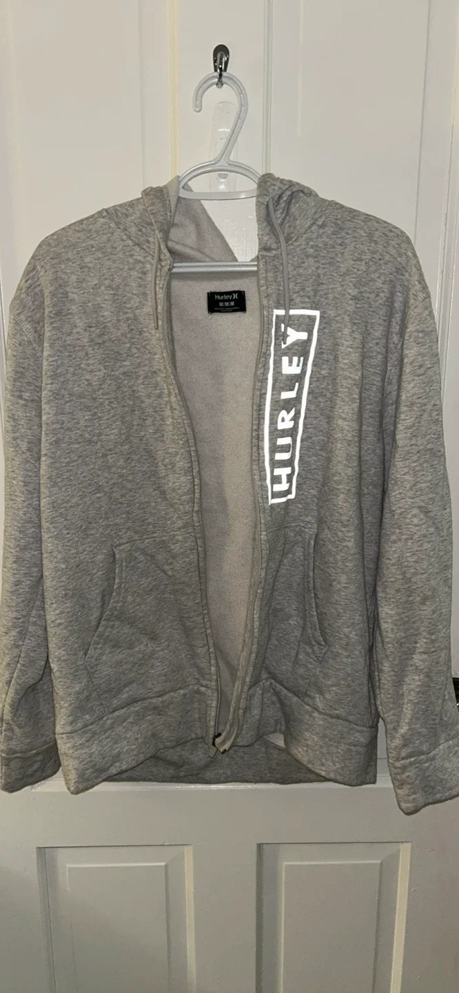 Hurley Grey Zip-Up Hoodie - Size M image indicator(3)