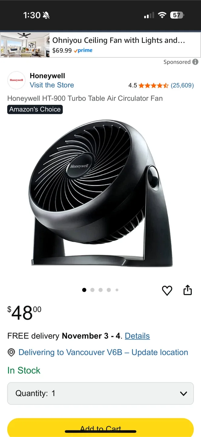 Honeywell Table Air Circulator Fan thumbnail