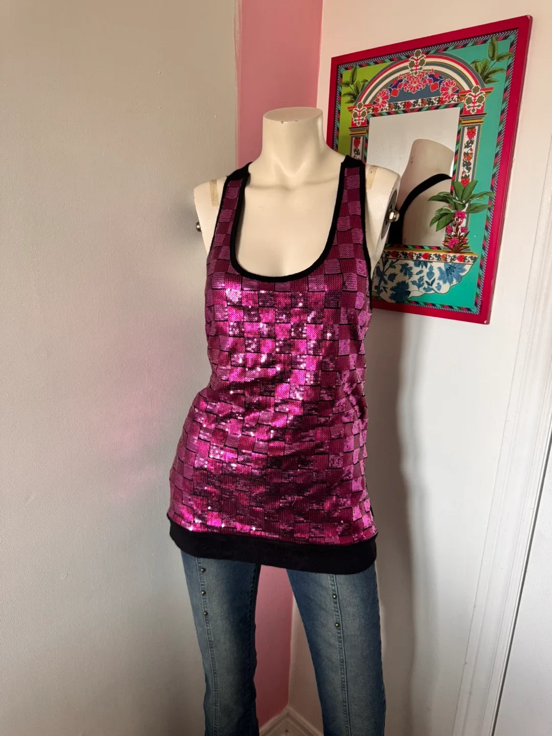 Pink Sequin Checkered Top thumbnail