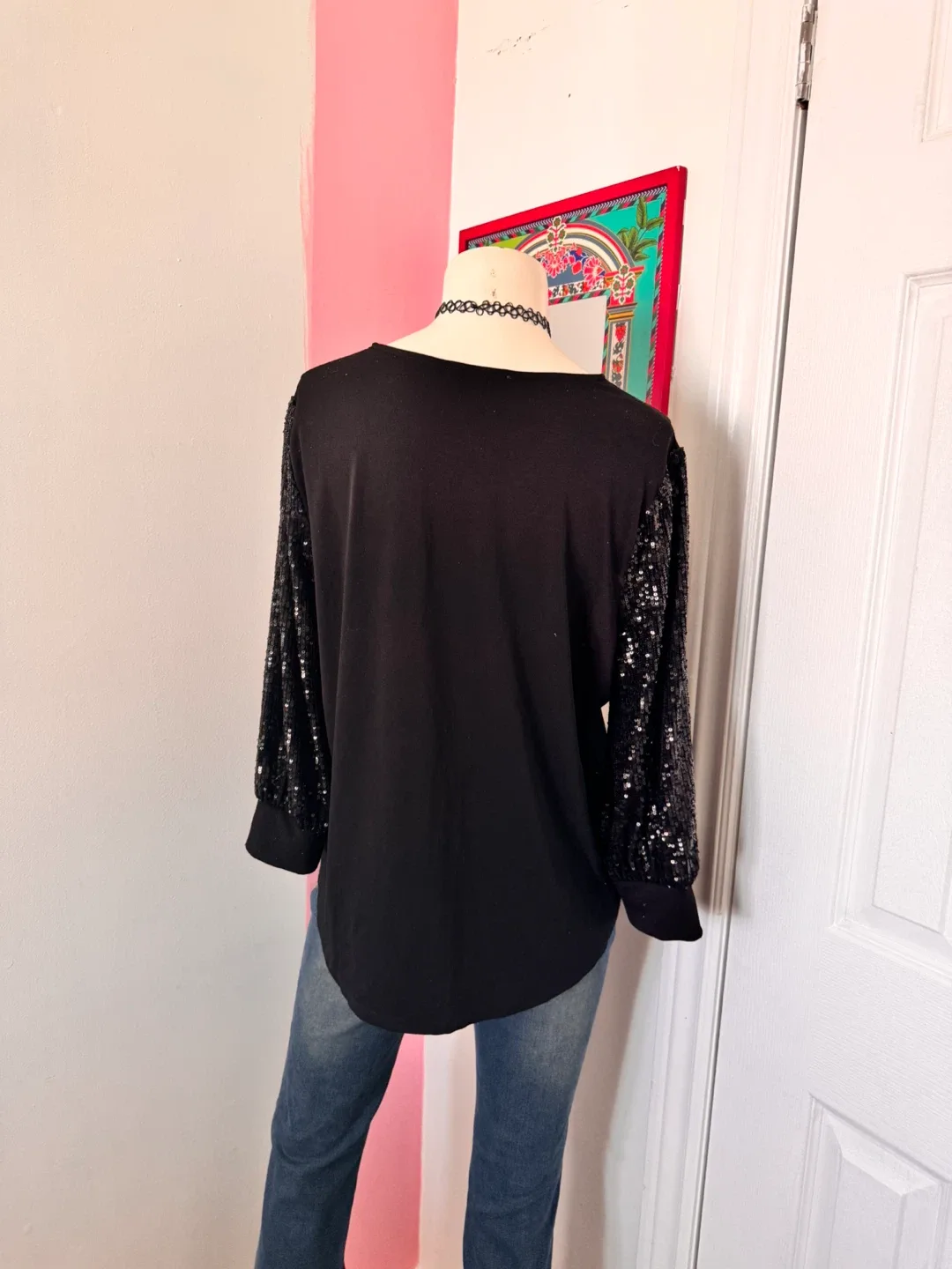 Black Sequin Sleeve Top image indicator(3)