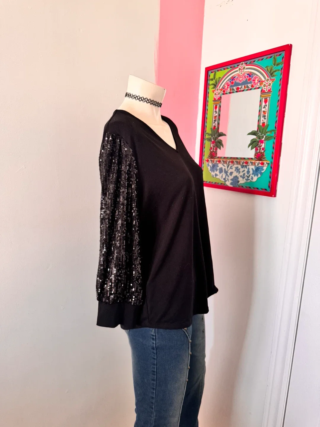 Black Sequin Sleeve Top image indicator(2)