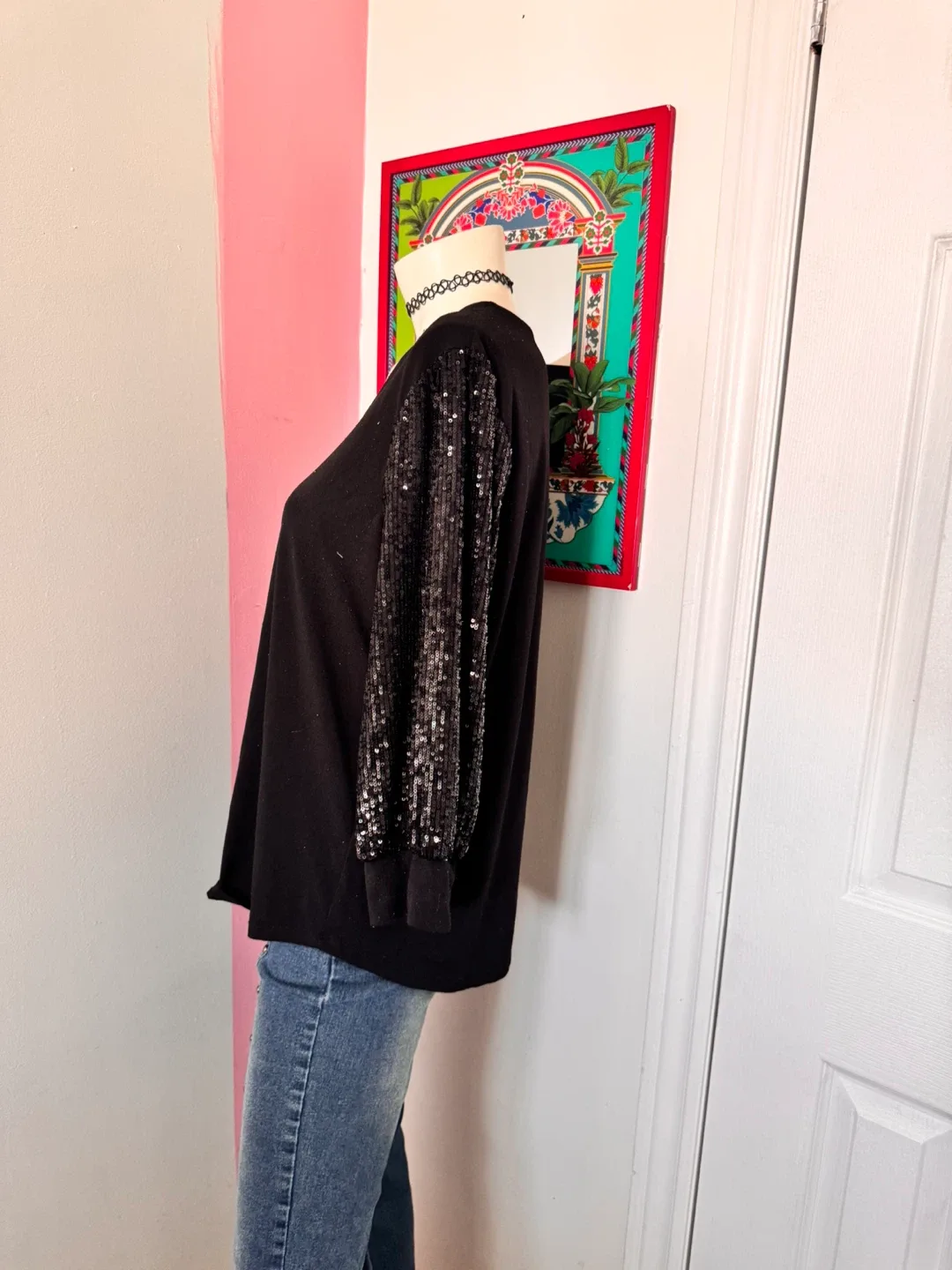 Black Sequin Sleeve Top image indicator(4)