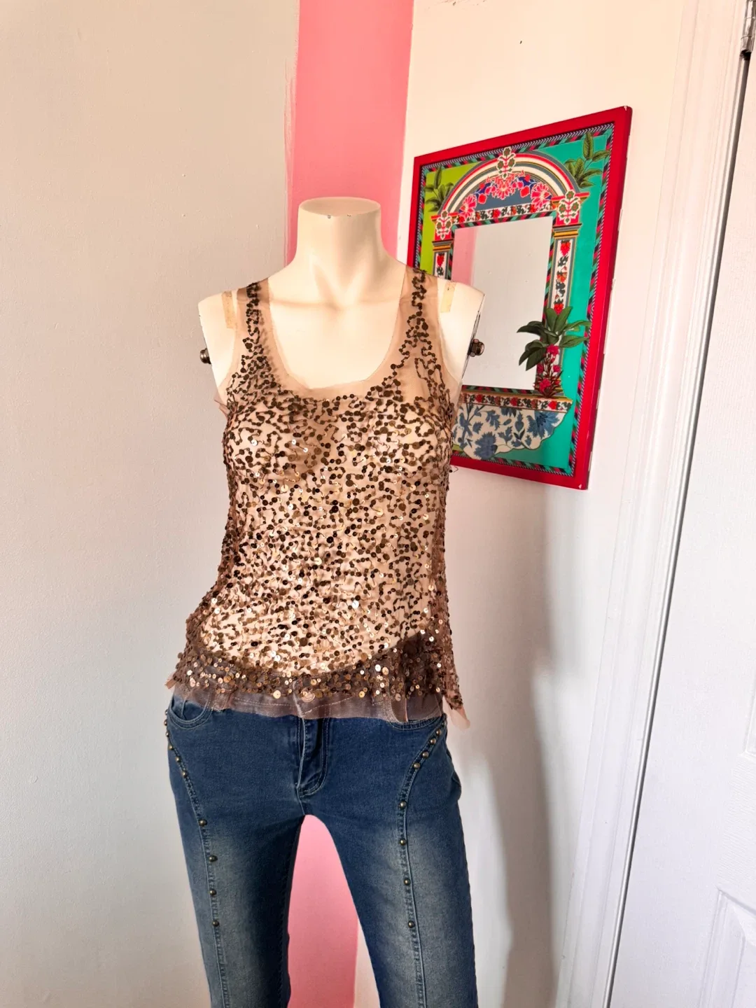 Sheer Brown Sequin Top thumbnail