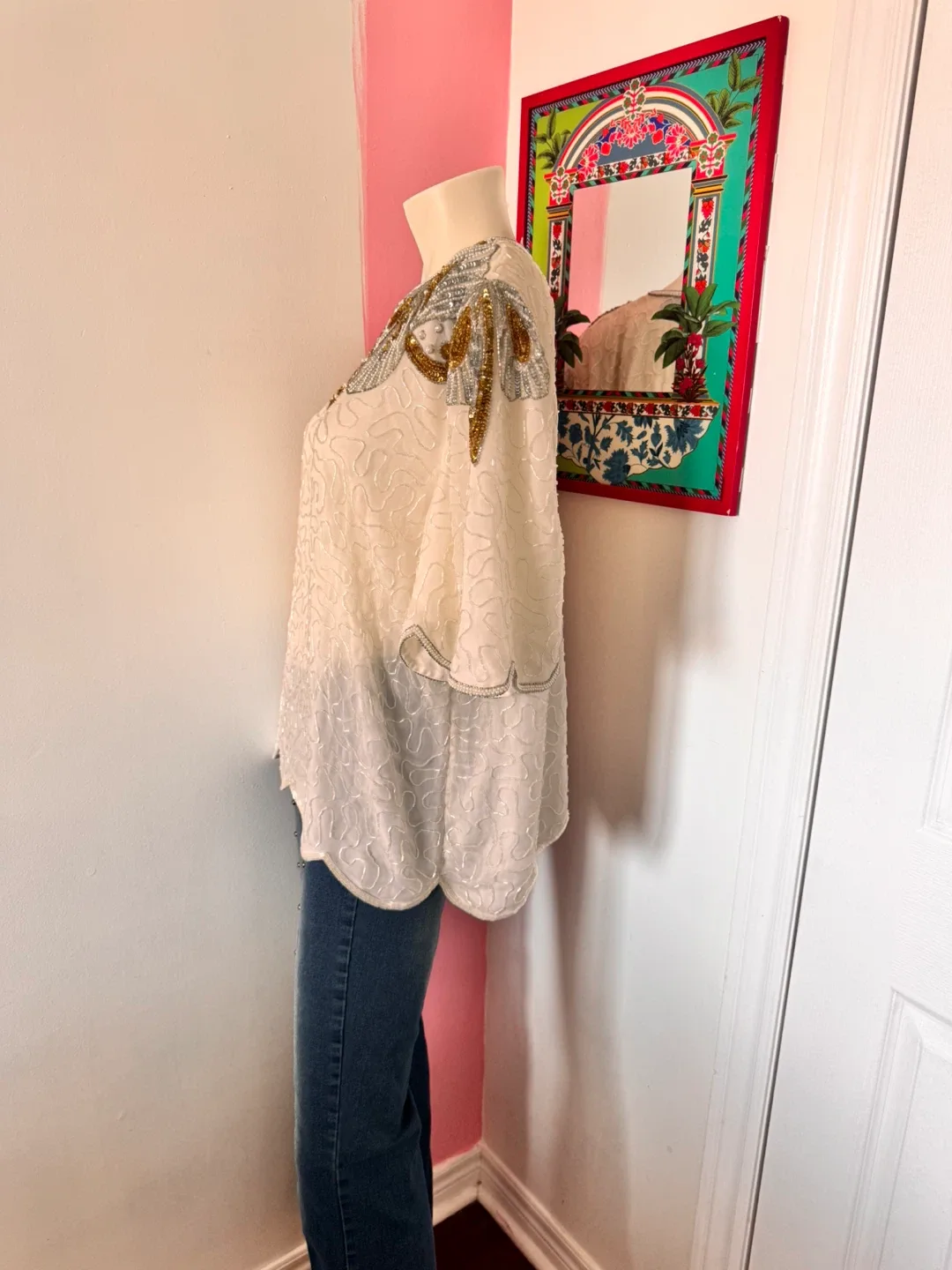 Embellished White Top with Shoulder Pads image indicator(4)