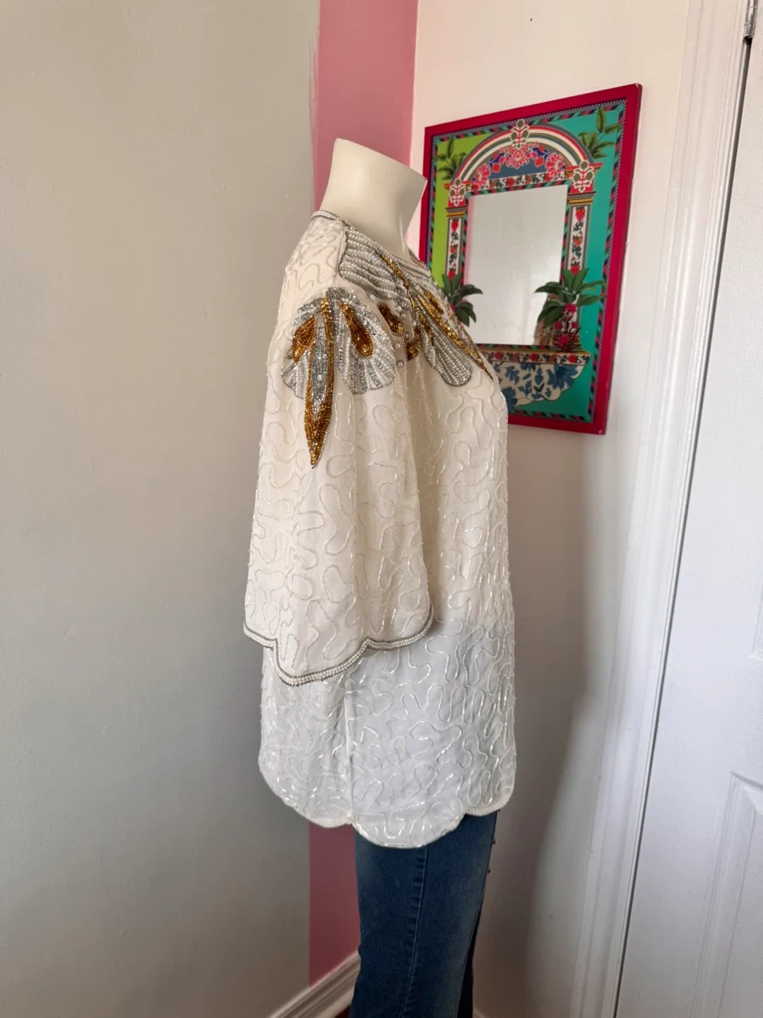 Embellished White Top with Shoulder Pads image indicator(2)