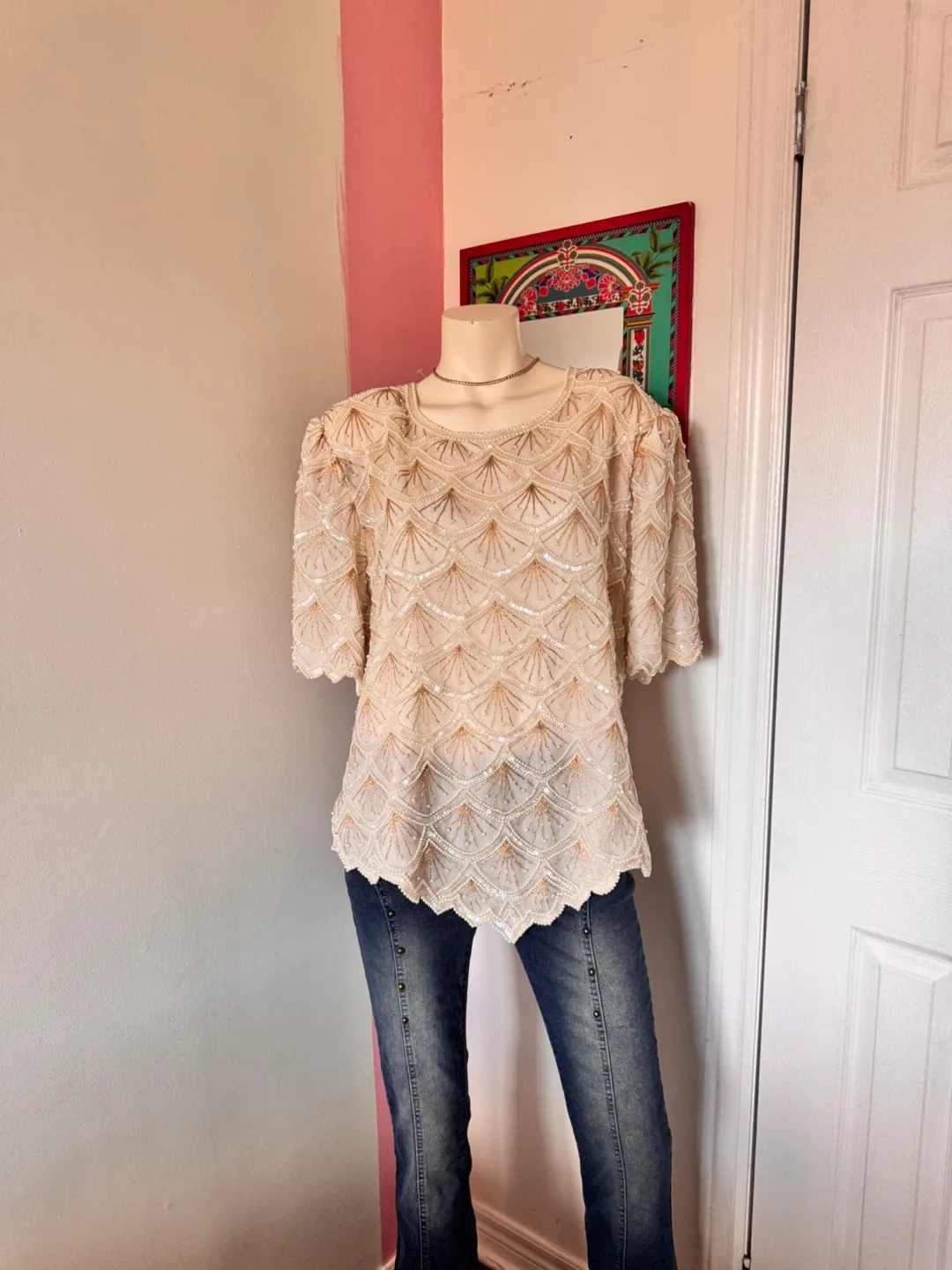 Embellished Top with Shoulder Pads thumbnail