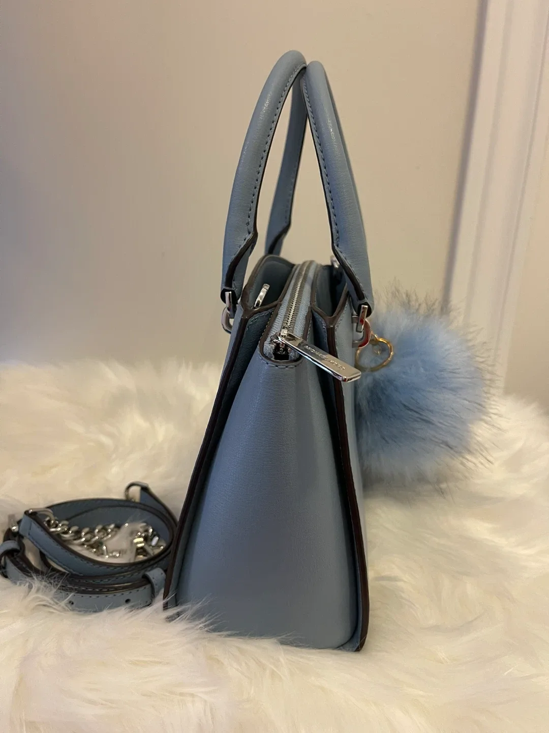 MK Ellis small l Satchel + NEW POMPOM KEY CHAIN image indicator(3)