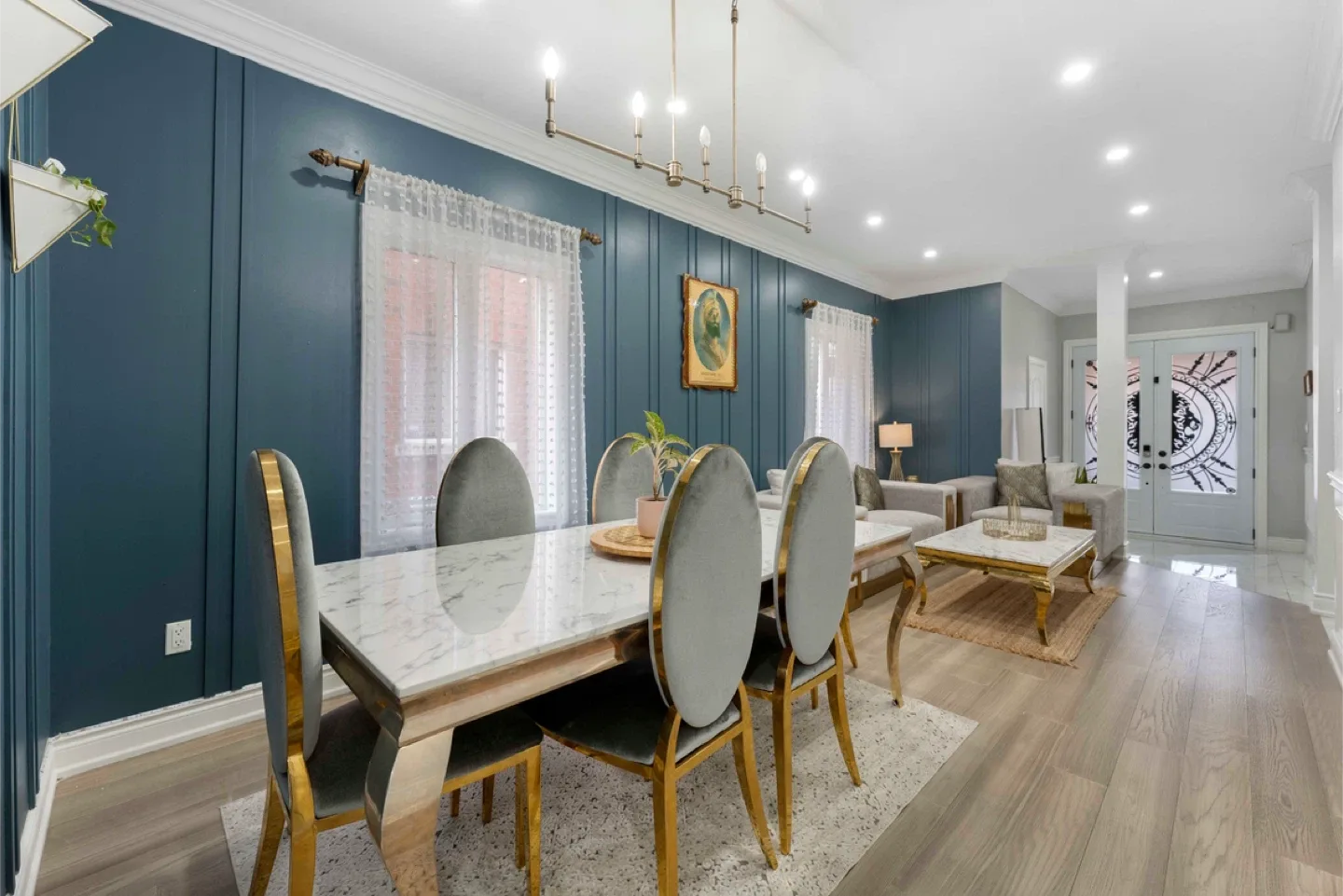 Dining Table Set (Real Marble) with 6 Grey Velvet Chairs image indicator(2)