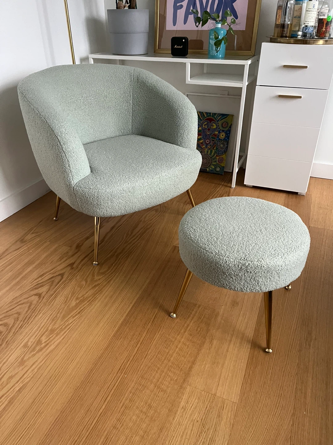 Mint Green Devion Armchair with Ottoman