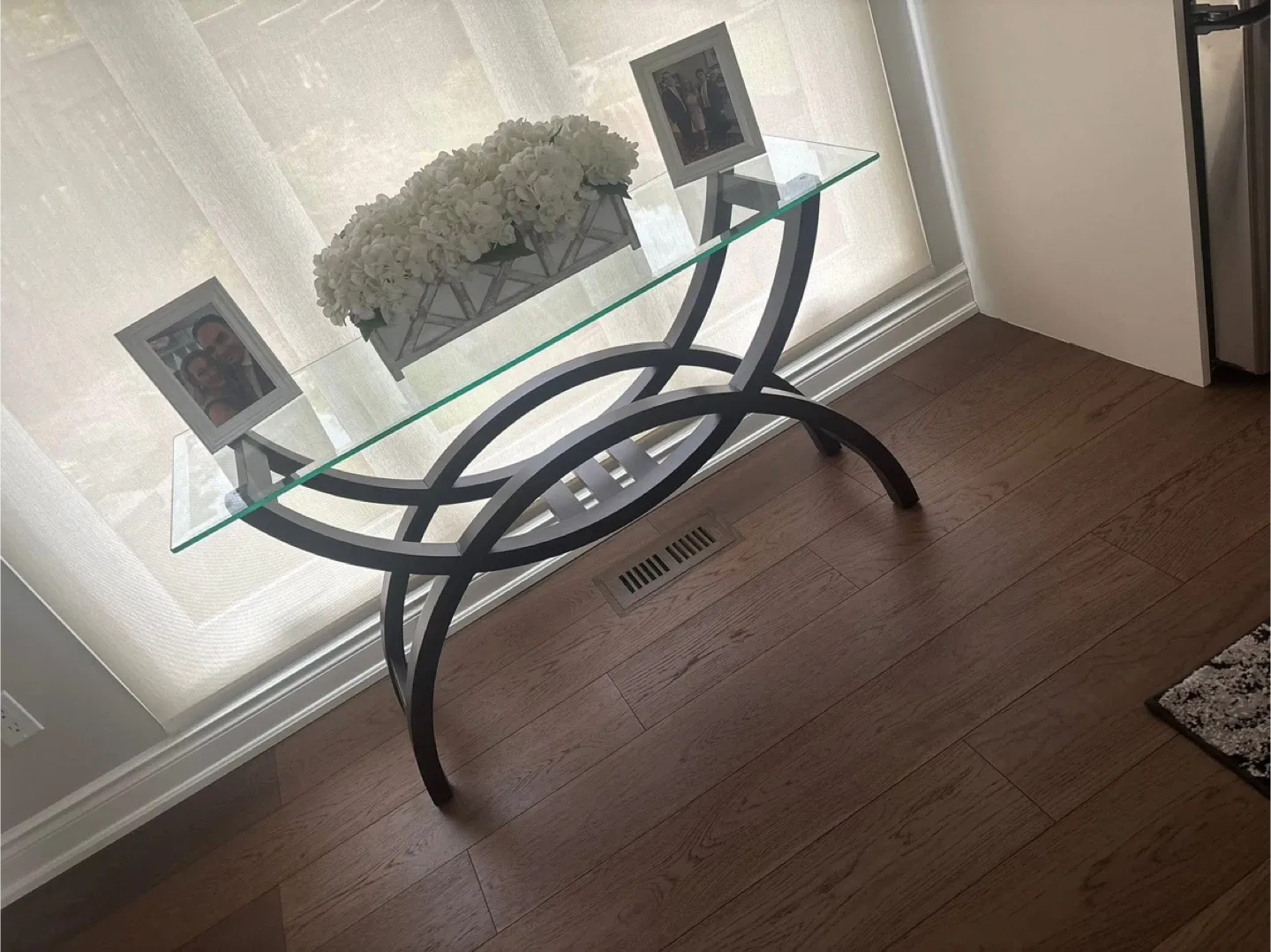 Glass Top Console Table with Wood Base thumbnail