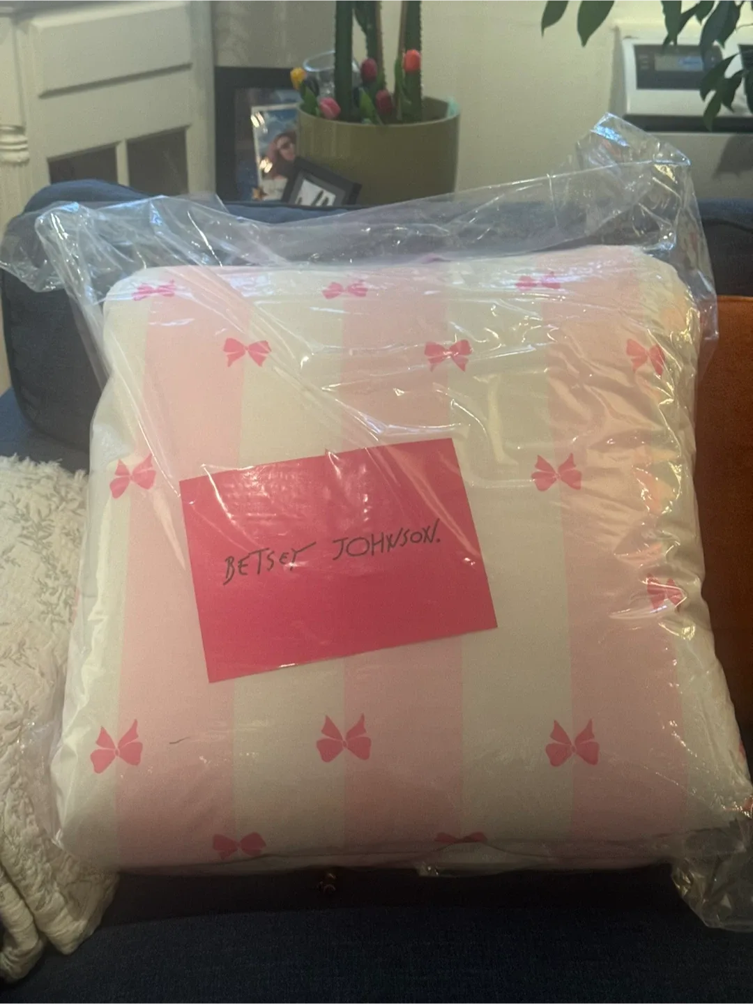 Betsey Johnson Pink Bows Pillow New