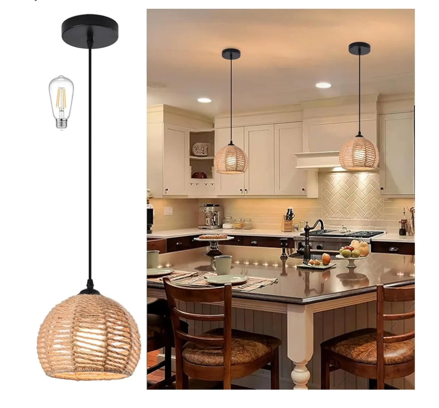 Boho Woven Pendant Light - Farmhouse Chandelier thumbnail