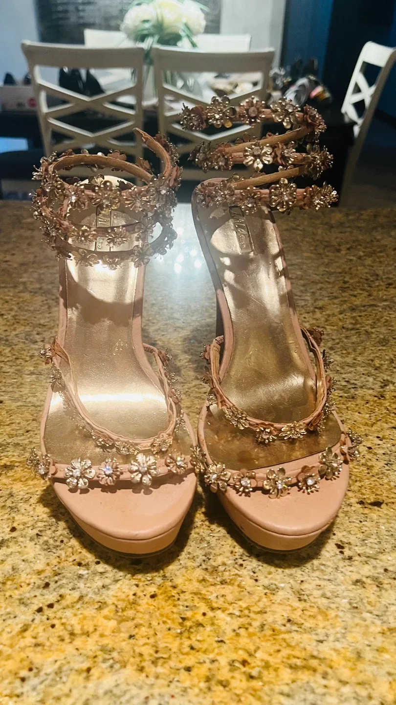 Ladies Pink Heels with wrap around strap image indicator(2)