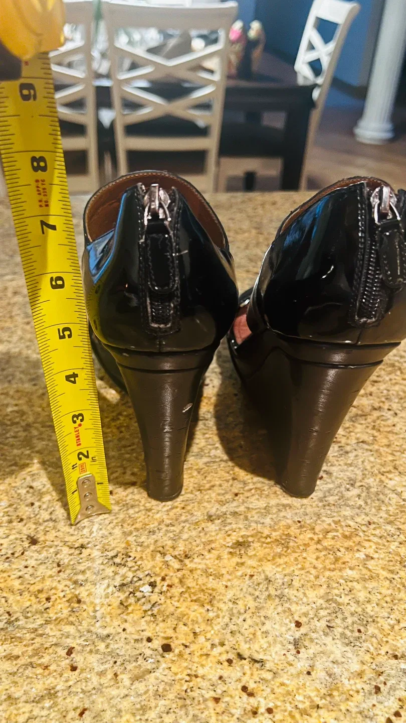 Black Leather Wedge Heels, Size 10 image indicator(3)