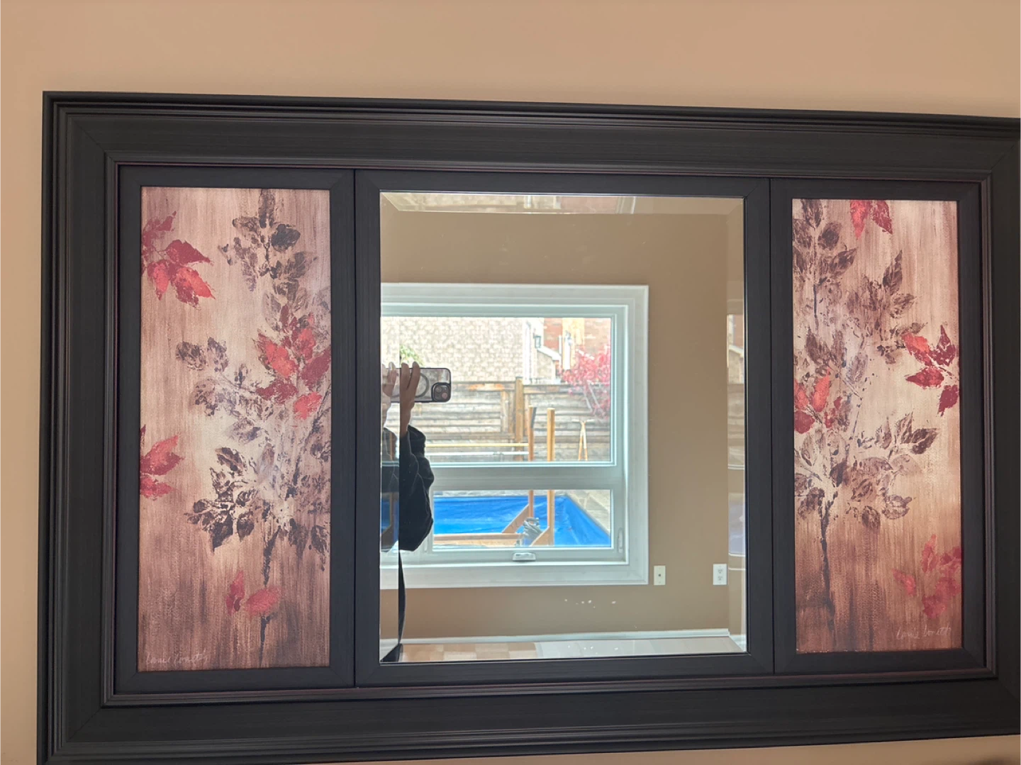 Framed Wall Mirror with Floral Accents