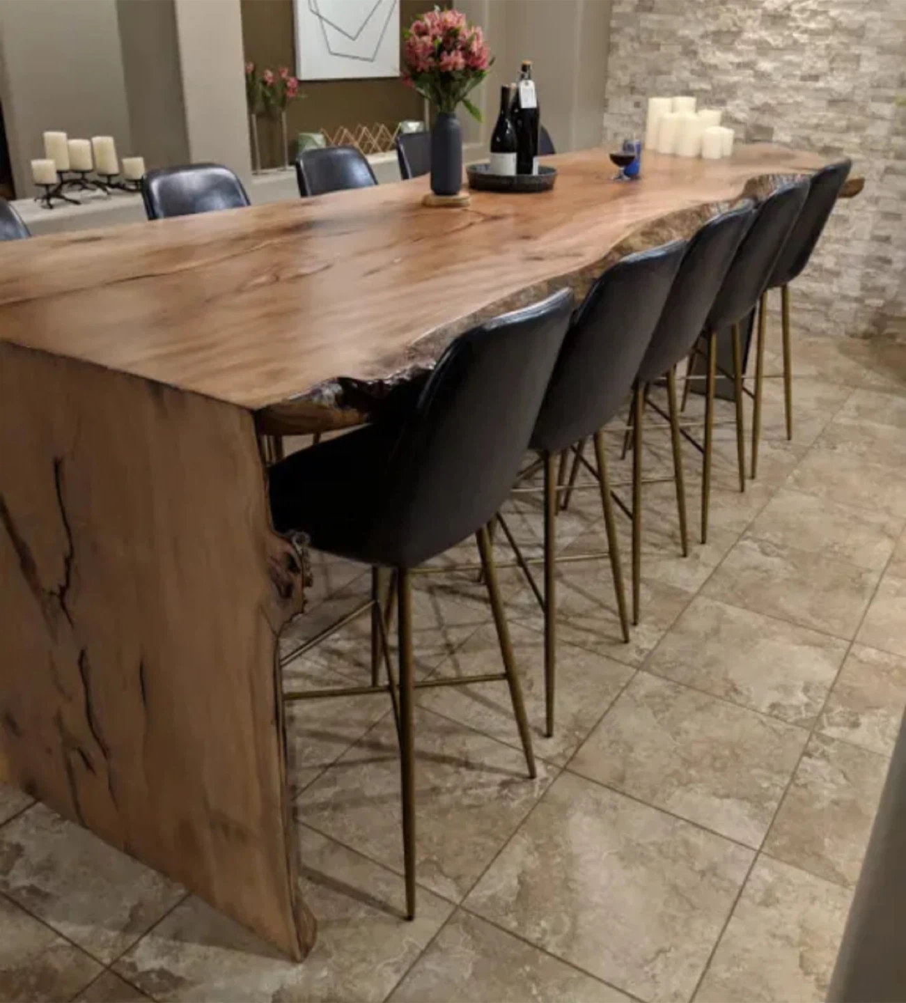 Set of 4- Black Leather Bar Stools