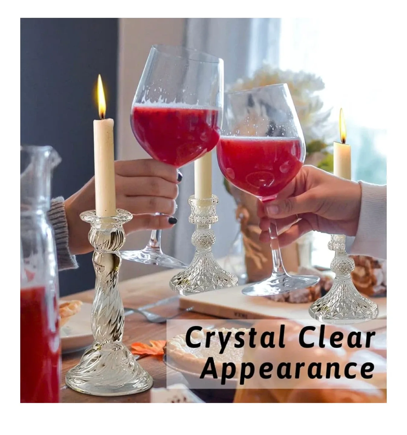 Glass Candlestick Holders - 3 Sets of 8, Clear Taper image indicator(3)