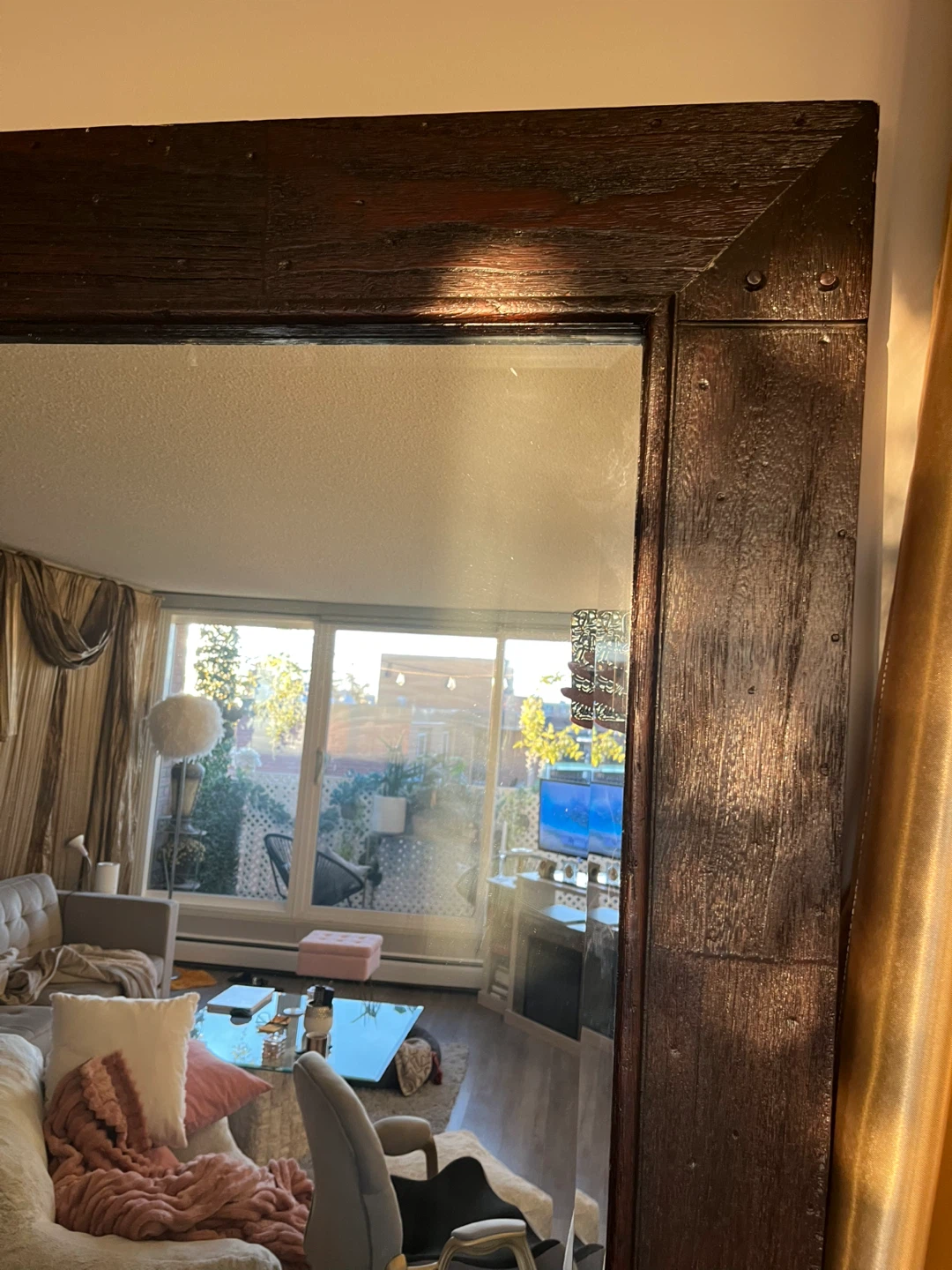 Large Rustic Solid Wood Framed Mirror - Like New Condition - photo 3
