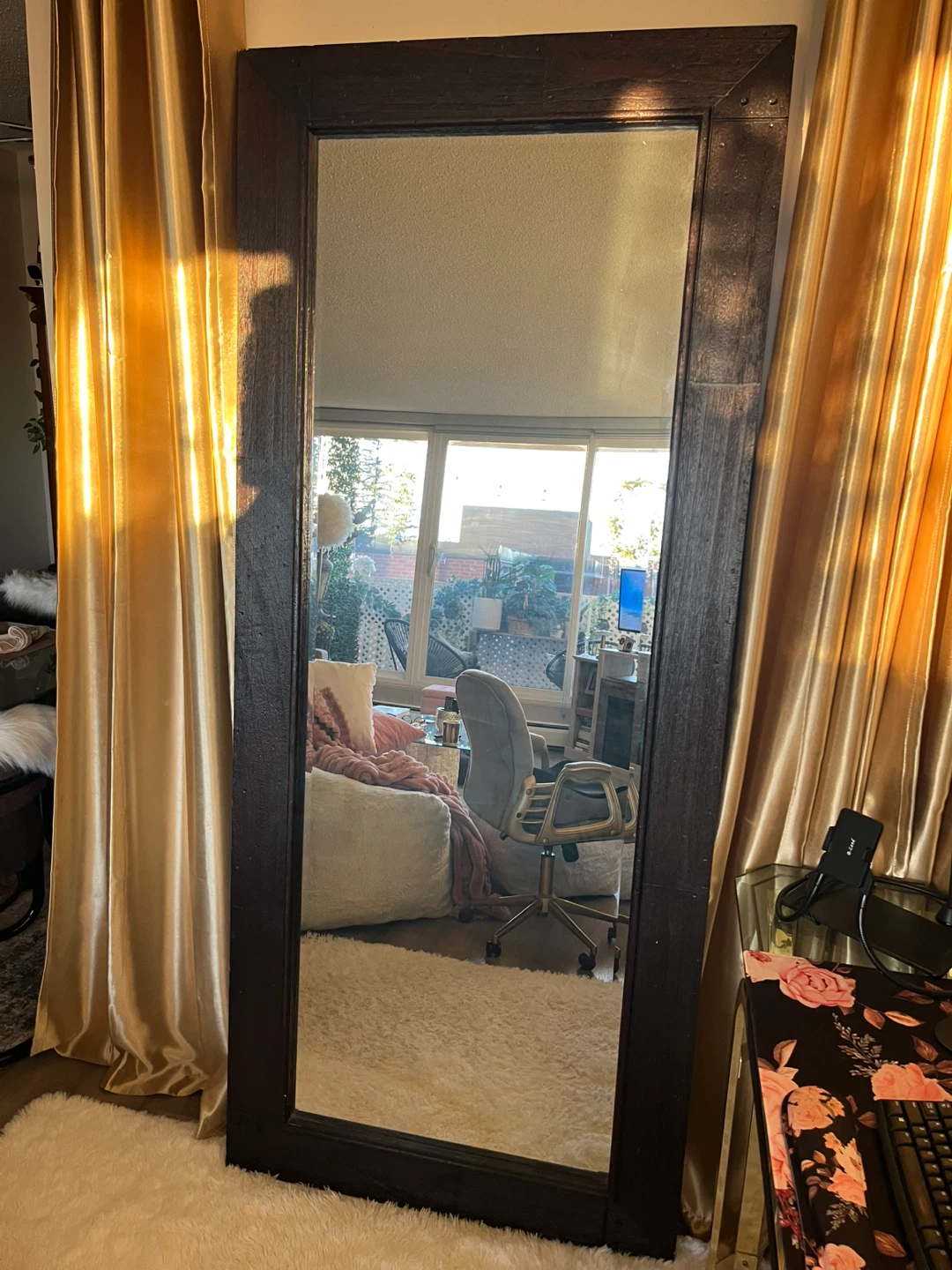 Large Rustic Solid Wood Framed Mirror - Like New Condition